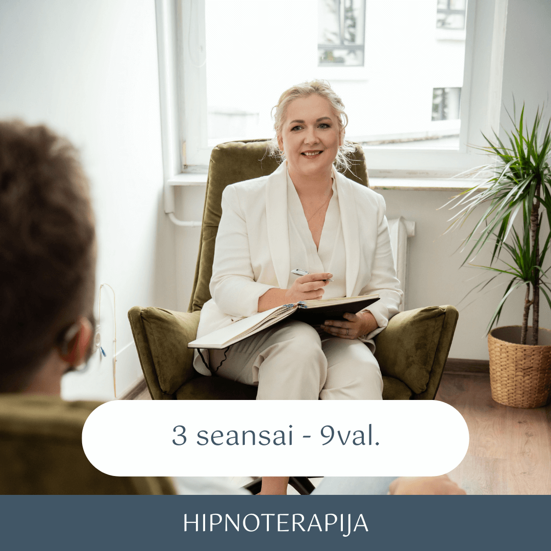 Hipnoterapijos seansų ciklas – specialistas veda individualią konsultaciją ilgalaikiam darbui su pasąmone ir emociniais iššūkiais.